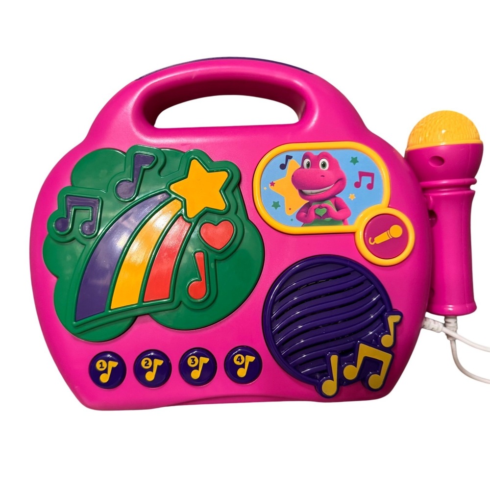 Barney the Dinosaur Pink Musical Boombox Sing Along Karaoke Toy with Microphone